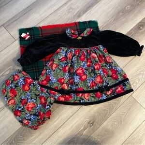 Vintage Bryan Girl 24M Two Piece Dress & Bloomers with Black Velvet Accents